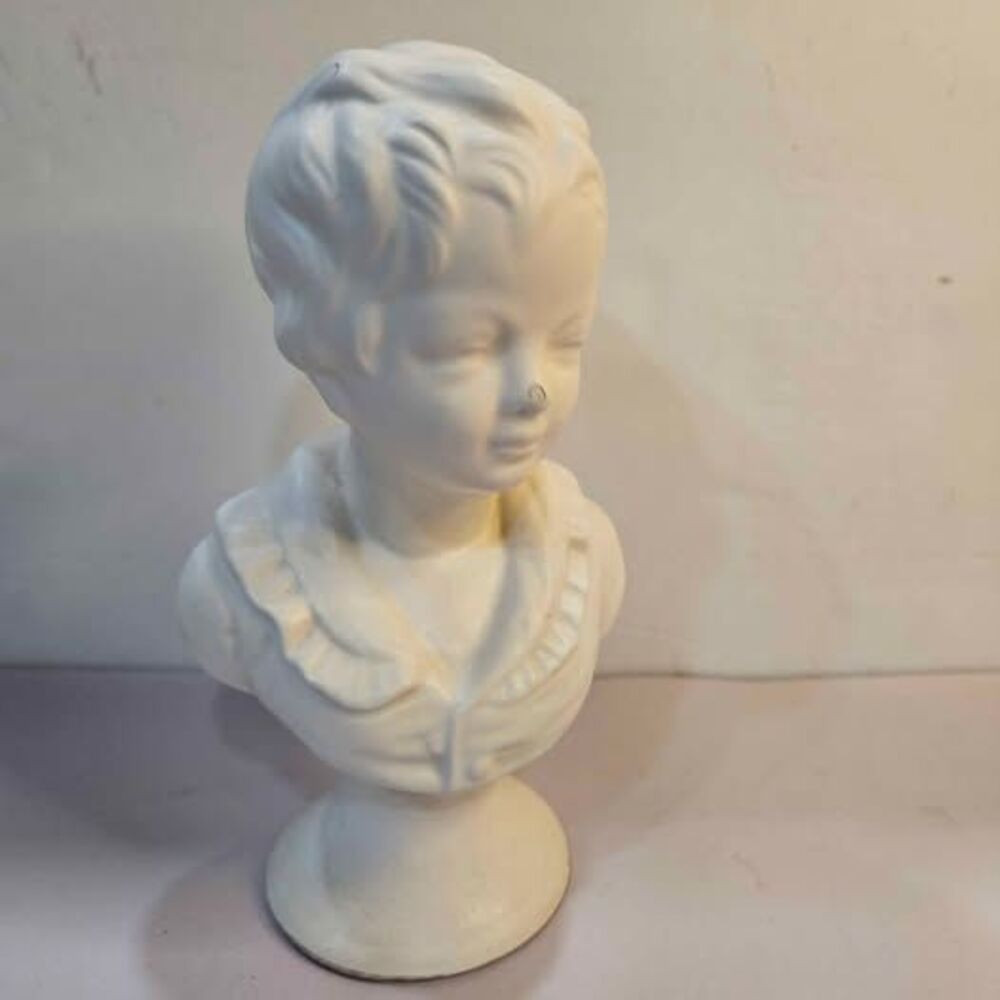 Vintage White Ceramic Boy Bust Statue